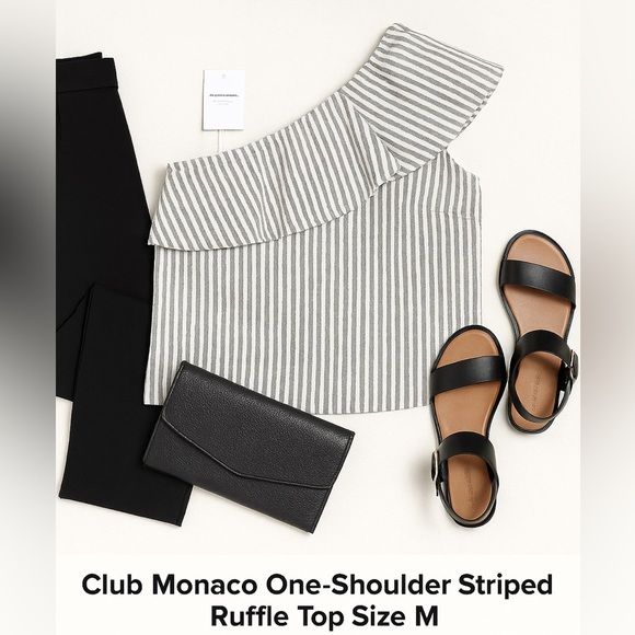 Club Monaco One-Shoulder Striped Ruffle Top Size M - Picture 8 of 8